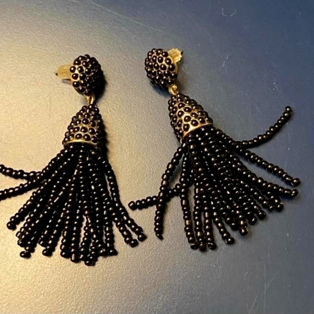 Sugarfix Baublebar Black Crystal Tassel Earrings NWT